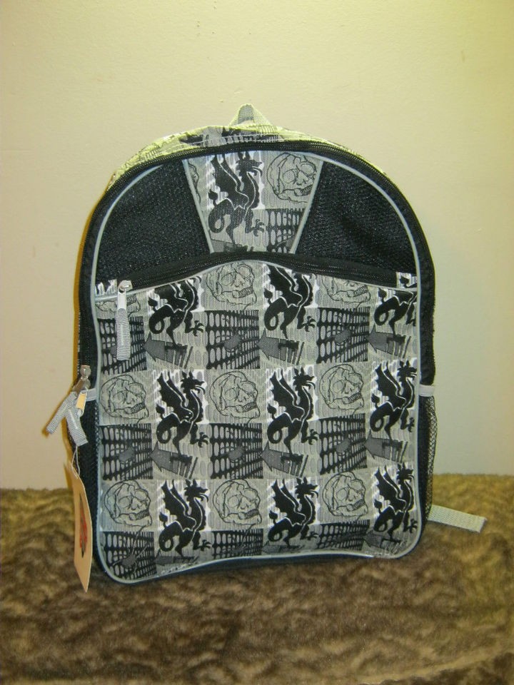 New gothic dragon skull book bag school supplies back pack gray