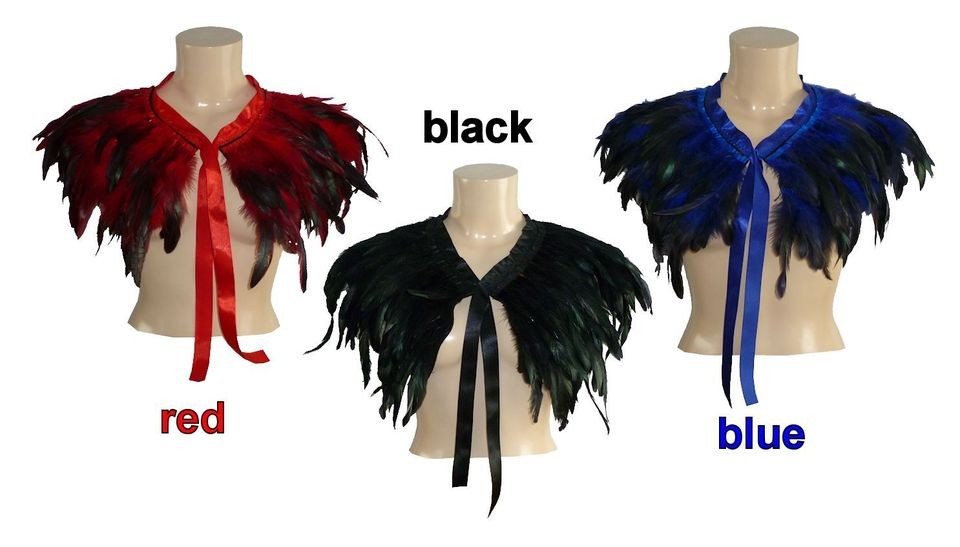 FEATHER CAPE WRAP COLLAR PONCHO GOTH RETRO 1920s VINTAGE CLUB PARTY