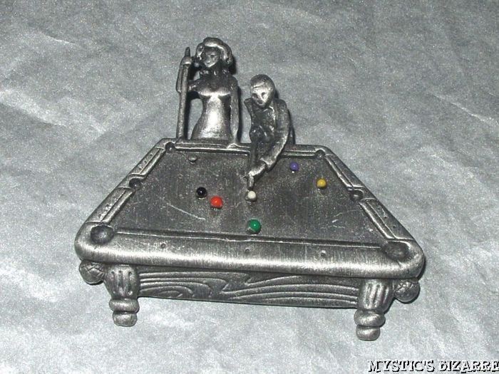 VINTAGE 80S SIGNED AJC PEWTER TONE ENAMEL SNOOKER TABLE PLAYERS 