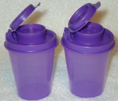   Ship Tupperware MIDGET Salt & Pepper Spice Shakers Set Purple NEW Rare