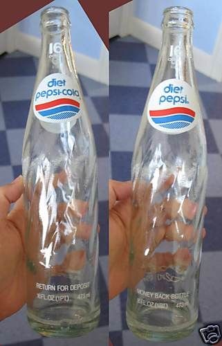 Old Clear 16 Oz Swirl Glass DIET PEPSI Cola Bottle   red white & blue 