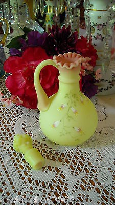 FENTON ART GLASS HAND PAINTED BURMESE CRUET PETITE FLORAL 1990