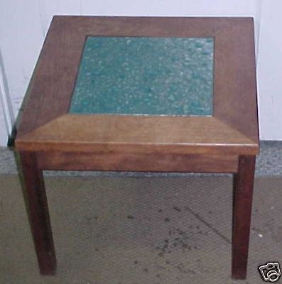 MID CENTURY MODERN BROWN SALTMAN WALNUT ENAMELED TOP TABLE