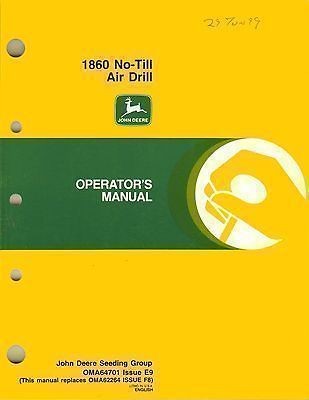 JOHN DEERE 1860 NO TILL AIR DRILL OPERATORS MANUAL NEW jd