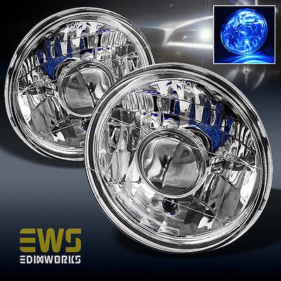 H6024 7 ROUND DIAMOND CUT PROJECTOR HEADLIGHTS W/H4 HEAD LIGHTS LAMP 