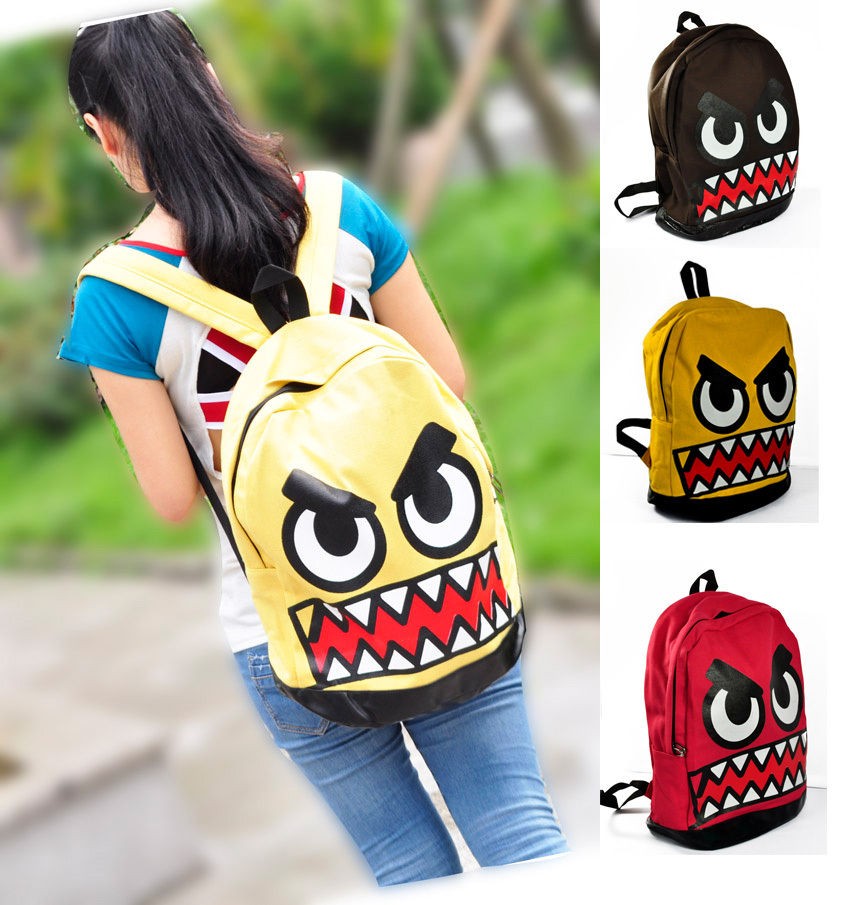 New Korean Women Girl Funny Face Backpack Cool School Book Bag 