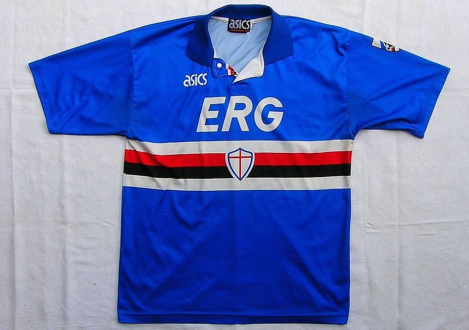   1993 SAMPDORIA, VINTAGE HOME FOOTBALL JERSEY BY ASICS, ITALY, SERIE A