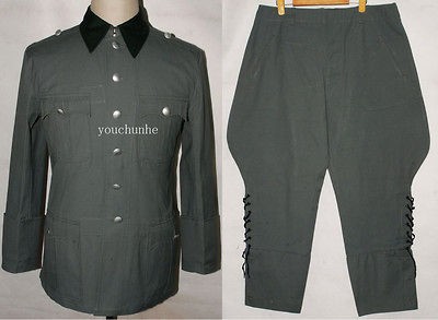 WWII GERMAN SUMMER M36 OFFICER COTTON FIELD TUNIC & BREECHES UNIFORM 