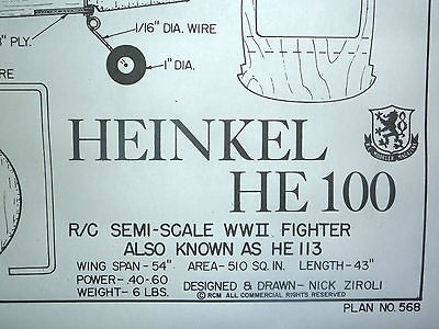 NICK ZIROLI HEINKEL HE 100 RC AIRCRAFT SCRATCH BUILD PLANS