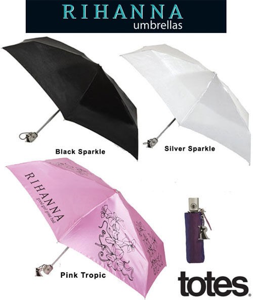   Totes Micro Rihanna Sparkle Slender Auto Open Rain Umbrella Brella