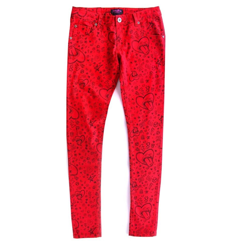 Abbey Dawn Iron Fist Mix Master Heart & Stars Printed Red Trousers 