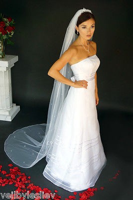   Cord RHINESTONE Cathedral/Chapel Wedding Bridal Long Veil Train 90rt