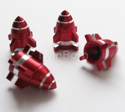 4pcs Red Tire Air Duct Valve Stem Cover Cap Rocket (Fits Toyota RAV4)