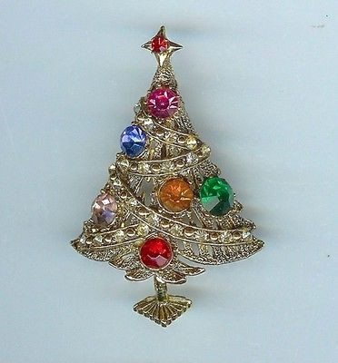   Book Piece Multicolor Rhinestone Garland Xmas Tree Brooch Pin