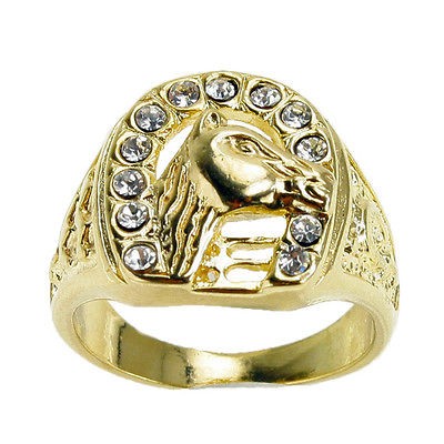   Crystal Rodeo Cowboy Western 18K Gold Filled Ring 9 USA SELLER