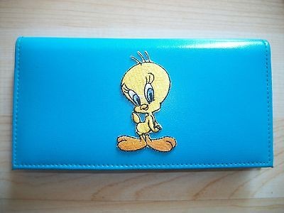Tweety Bird Blue Leather Checkbook Cover & Credit Card Holder Free 