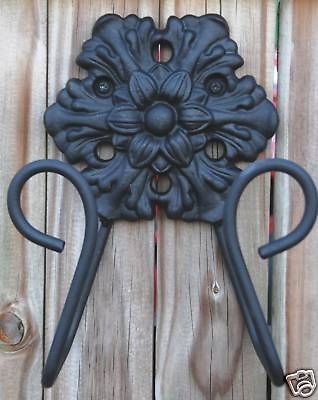 IRON ROSETTE GARDEN HOSE SOLID STEEL AND IRON HANGER WALL MOUNTED 