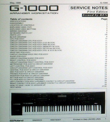 ROLAND G 1000 ARRANGER WORKSTATION SERVICE NOTES 1ST ED BOOK ENG BOUND 