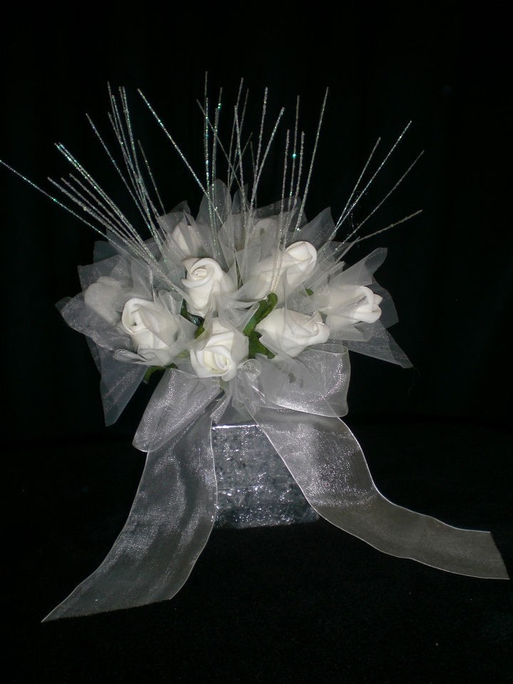 Wedding table centrepiece Rose shimmer in white or ivory and mix of 