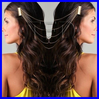 New Women Chic Hair Cuff Pin Head Band Chains 2 Combs Tassels Fringes 