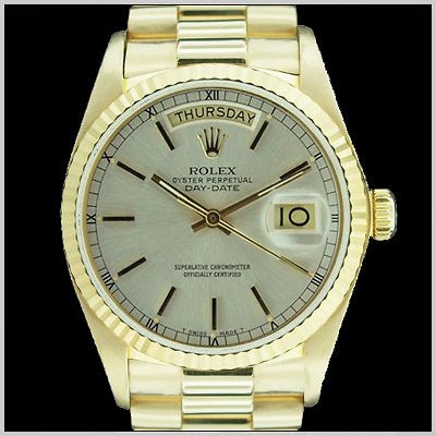 rolex men s 18k gold day date president silver dial