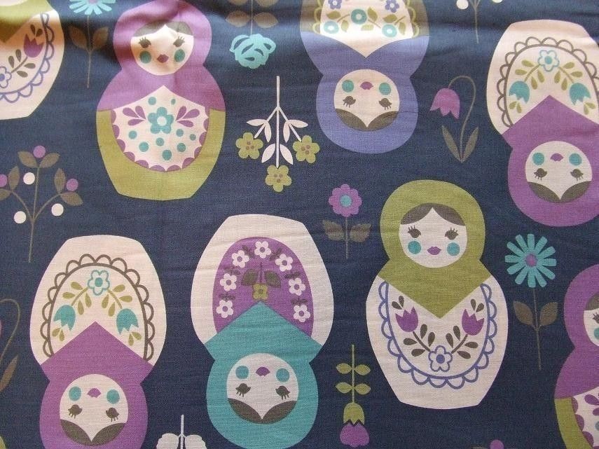 BIG MATRYOSHKA PRINT NAVY Japanese Fabric   Half Yard