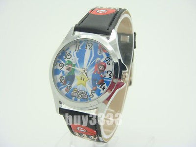 Black New SUPER MARIO BROS Children Gift Quartz Watch Wristwatch Free 