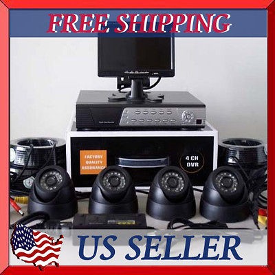 7LCD 4CH H.264 CCTV Network Video DVR 4PCS 24IR Dome Camera Security 