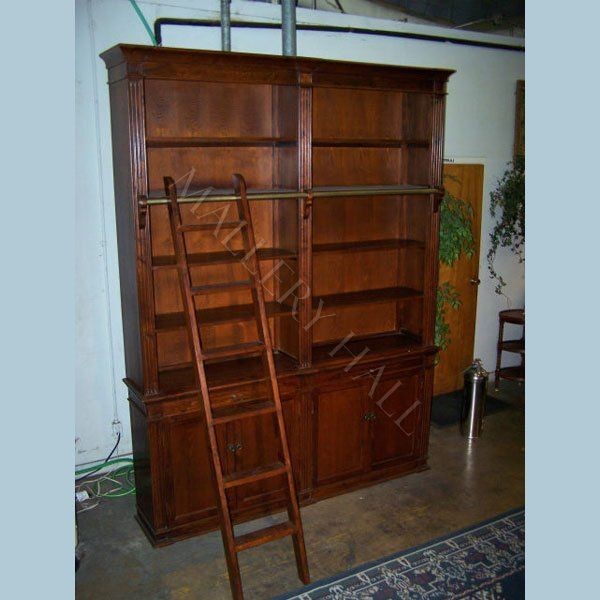 Oak Ladder Bookcase Library Wall Stain Finish