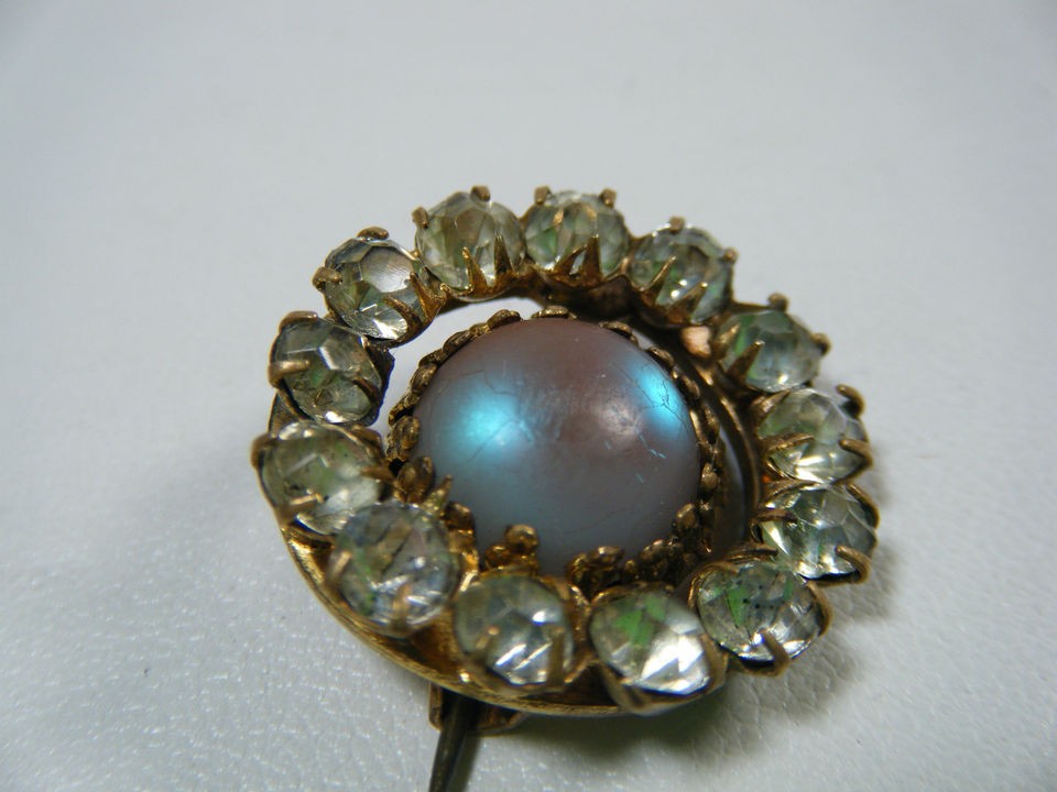 1800S VICTORIAN GABLONZ CZECKOSLAVAKIA SAPHIRET AND RHINESTONE PIN