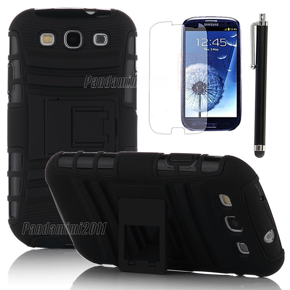 Pen +Black Hybrid Impact Combo Case Cover Kickstand For Samsung Galaxy 