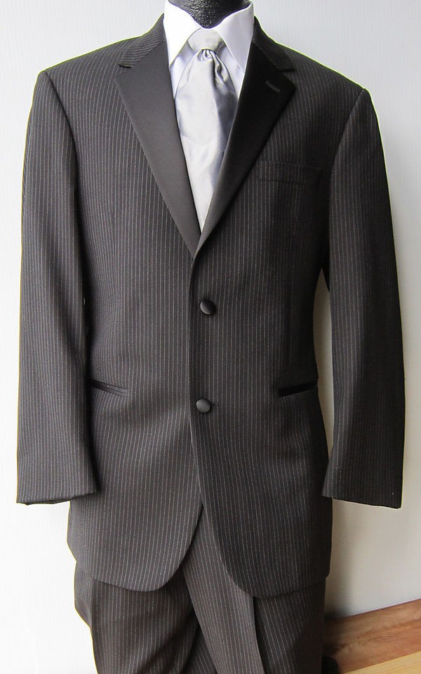   Calvin Klein Forest Black Pinstriped Tuxedo Set Wedding Prom 40R