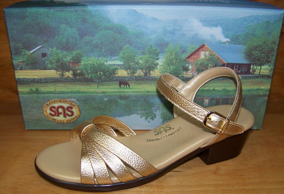 SAS Strippy Gold Metallic Womens Sandal Made in USA New in Box 