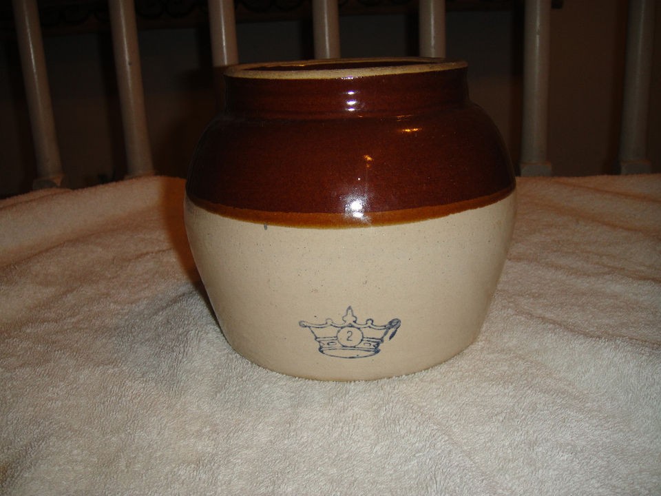 Vintage Blue Crown #2 Stoneware Brown & Cream Crock