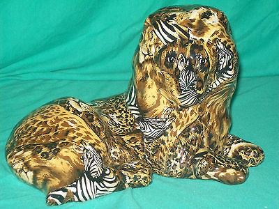 New Ceramic PATCHWORK AFRICAN LION STATUE Safari Wildlife Figurine 