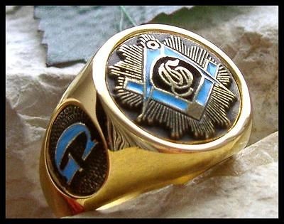 US SIZE 10 AJS © AJS © MASONIC BLUE LODGE RING MASSIVE STEEL 24K 