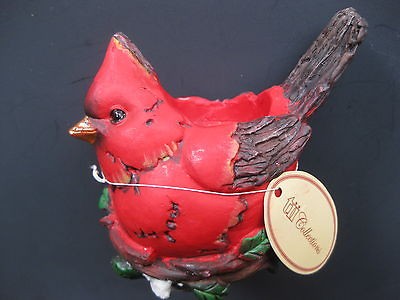 Cardinal Bird Tealight Candle Holder Resin 3.5HX4L Handcrafted TII 