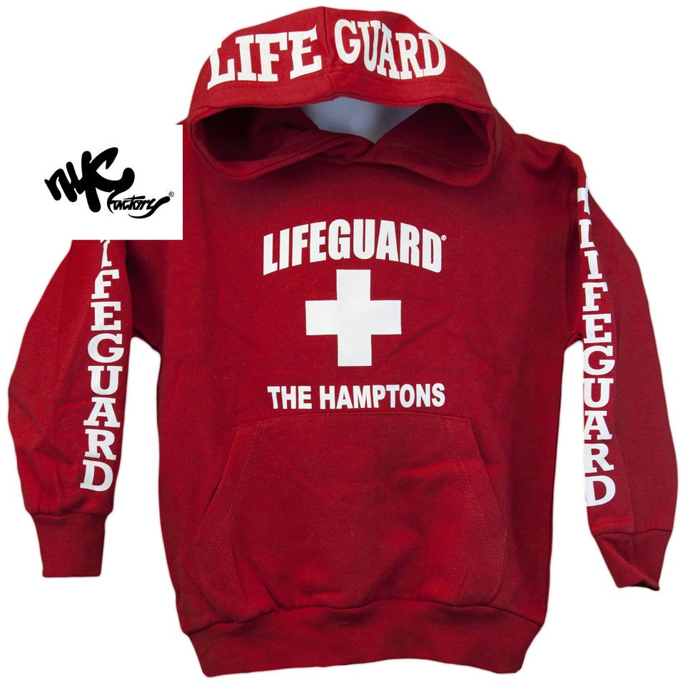 Lifeguard Kids Hoodie The Hamptons NY Life Guard Sweatshirt Red XS   L