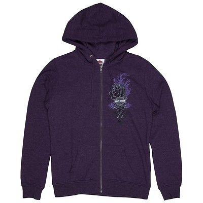 Harley Davidson Womens Purple Flame Zip Front Hoodie