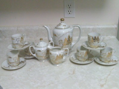 Kutani Geshia lithopane coffee/tea set vintage