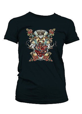   With Daggers Roses And Crown Tattoo Body Art Girls Juniors T shirt