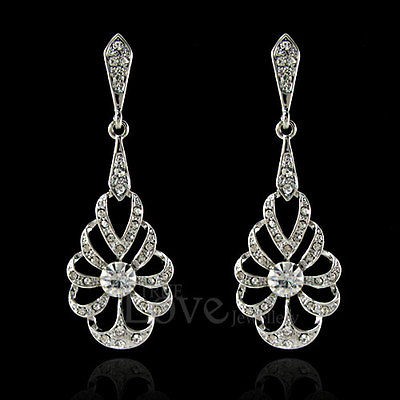 18K WGP Vintage Dangle Earring Use Swarovski Crystal EP1915 Free Gift 