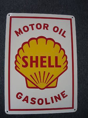 SHELL MOTOR OIL & GASOLINE VINTAGE Gas Pump SIGN Mechanic Garage Free 