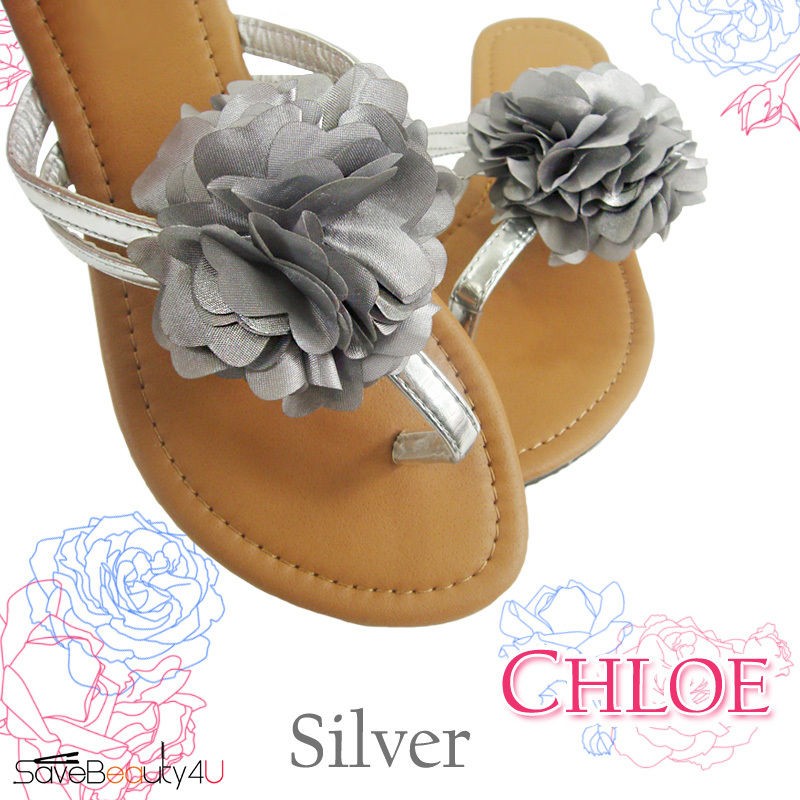 Womens Ruffle Floral Flower Tongs Flip Flops Sandals