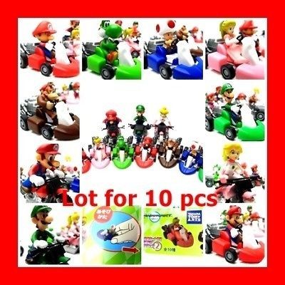 New Nintendo Mario Kart Wii Pull back Bike figure set of 10 free 