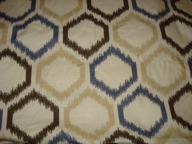 DWELL STUDIO IKAT TRELLIS LATTICE CREAM BROWN BLUE LATTE PRINT FABRIC 