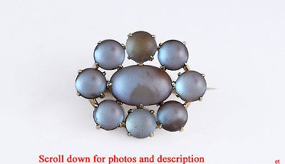 UNIQUE AMERICAN c1890 14K & IRIDESCENT HARD STONE PIN/BROOCH perhaps 