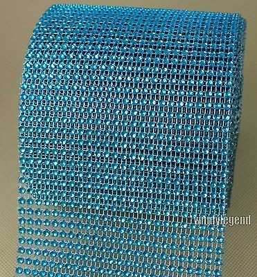 Turquoise Blue Rhinestone Crystal Diamond Wrap Mesh Ribbon Wedding 