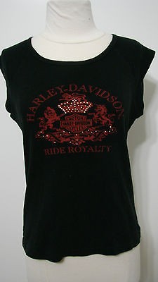 Harley Davidson Vintage Black Embellished Muscle/Cap Sleeve Ride 