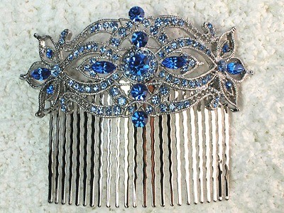 SAPPHIRE COLOR BLUE RHINESTONE HUGE BIG HAIR COMB KK